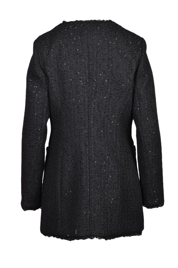 Guess Black Long Polyester Boucle Button Jacket