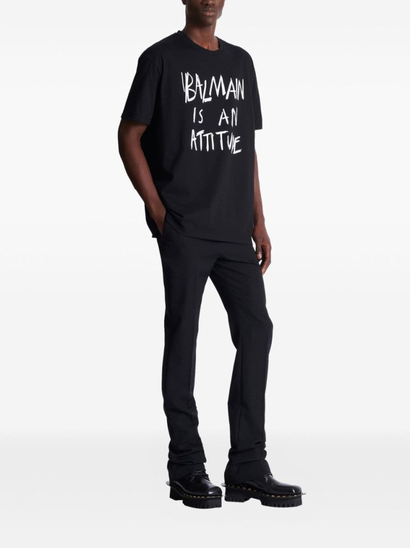 Balmain Black Printed Cotton T-Shirt