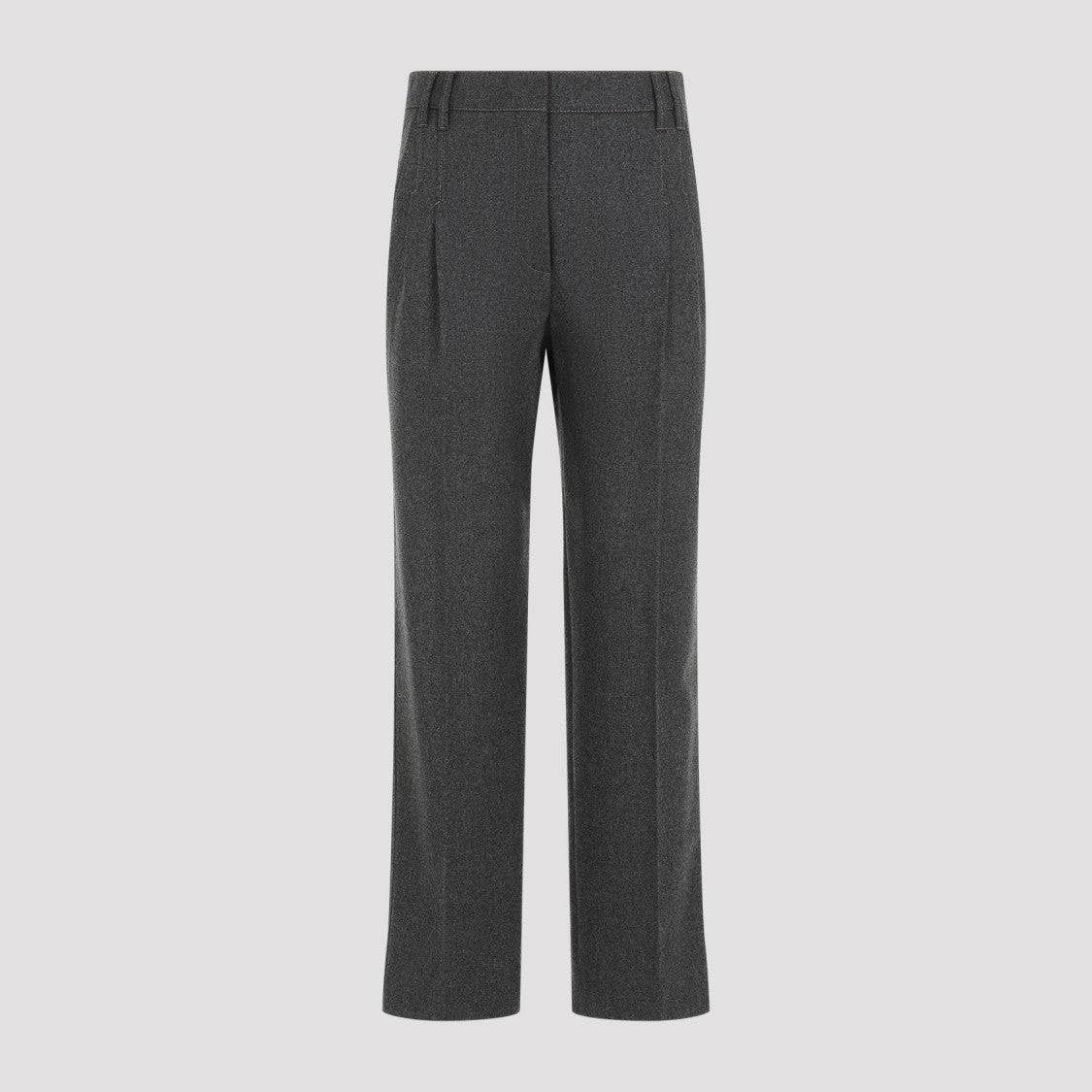Brunello Cucinelli Cropped Flannel Grey Virgin Wool Pants