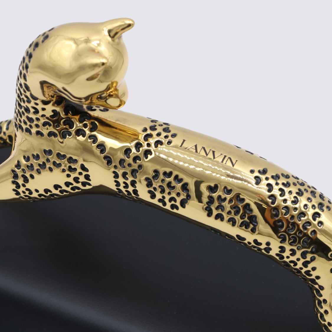 Lanvin Rectangular Black Bag With Leopard Handle And Gold Accents
