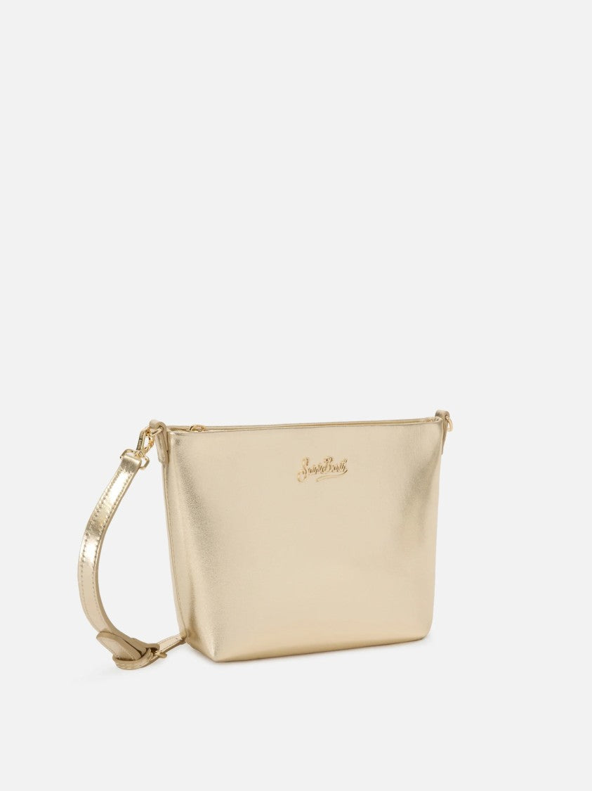 Mc2 Saint Barth Minimalist Metallic Gold Handbag With Embossed Logo Detail