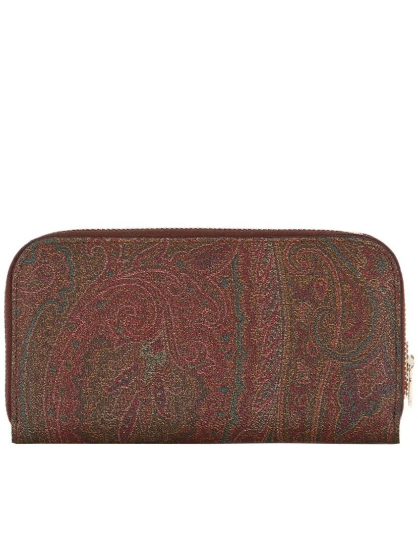 Etro Zip-Around Brown Paisley Pattern Wallet