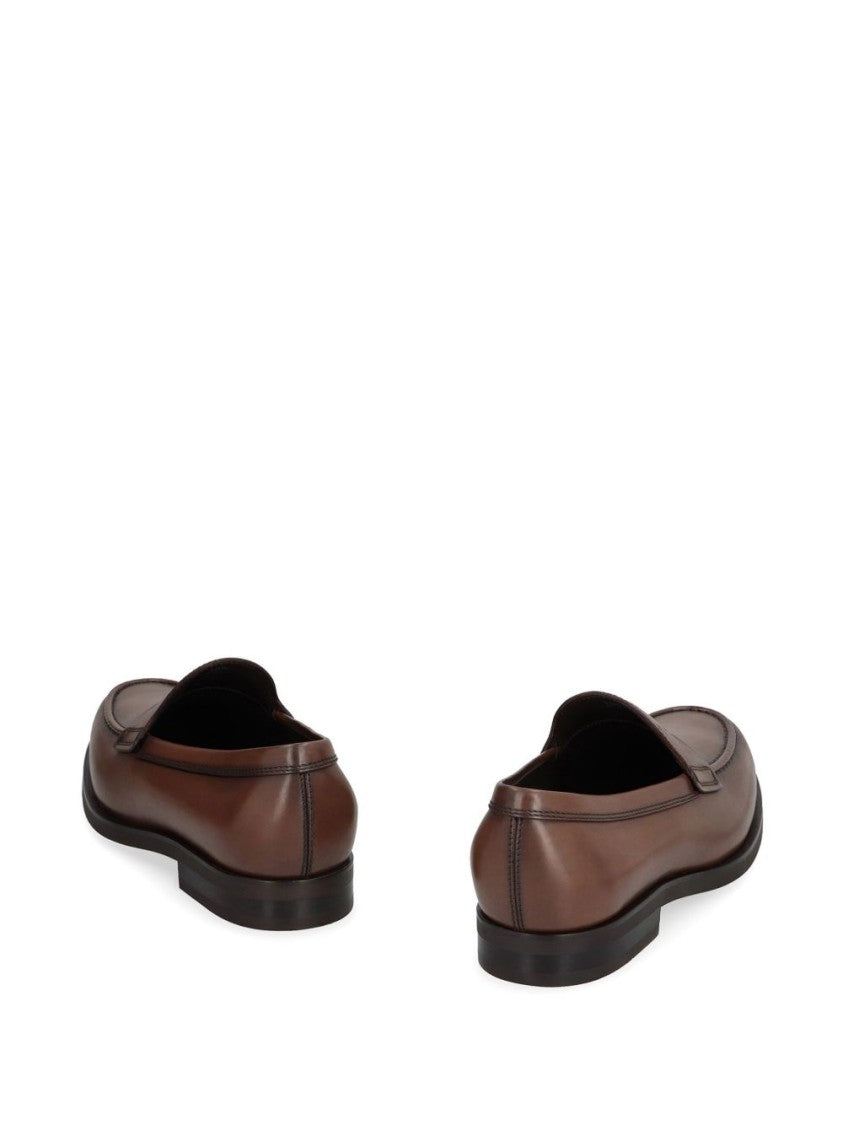 Tod's Brown Leather Moccasin Sandals With Polished Finish