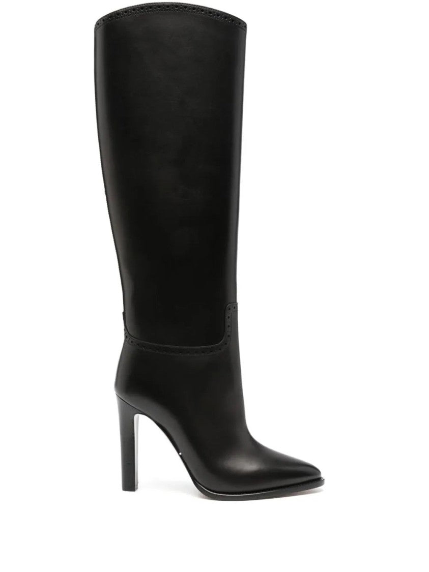 Polo Ralph Lauren Black Brently Pointed Toe Slim Heel Leather Boots