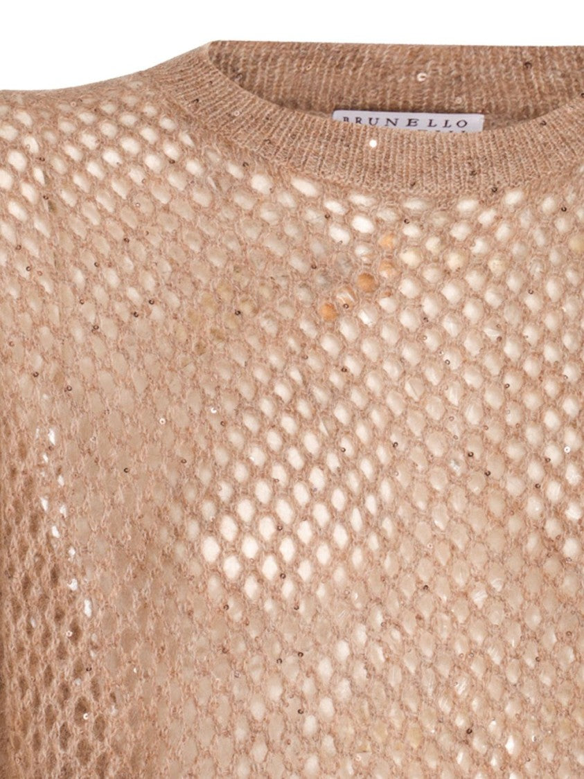 Brunello Cucinelli Open-Knit Sweater With Relaxed Silhouette And Classic Crew Neckline