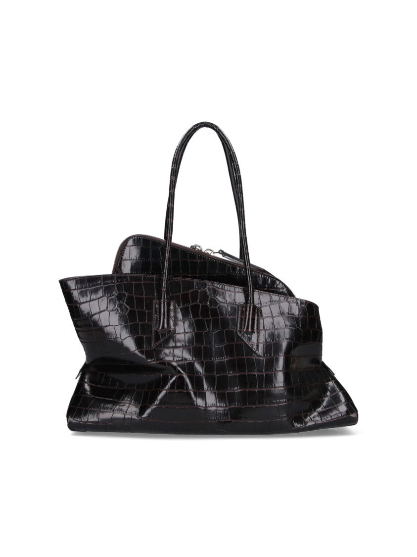 The Attico Glossy Crocodile-Embossed Large Tote Bag