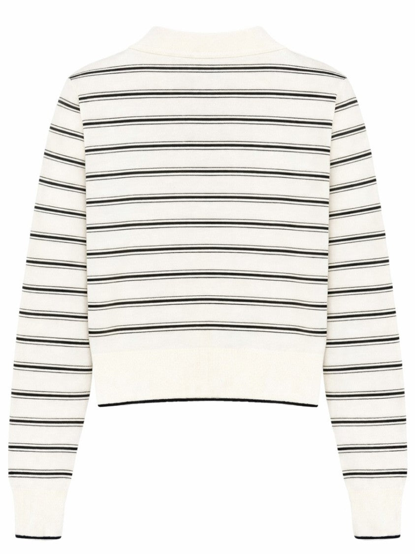 A.P.C. Cropped Polo Collar Intricate Striped Cotton Cardigan