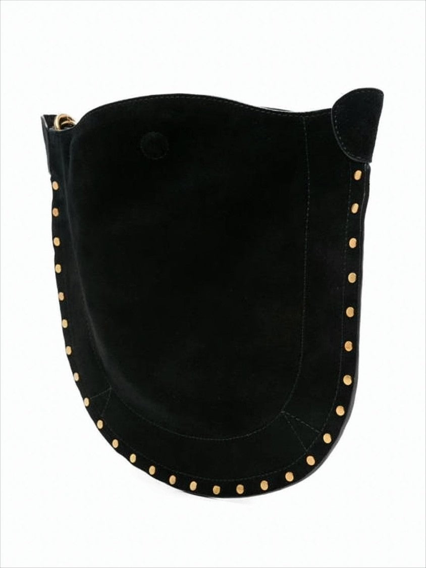 Isabel Marant Curved Black Suede Shoulder Bag With Gold-Tone Studs