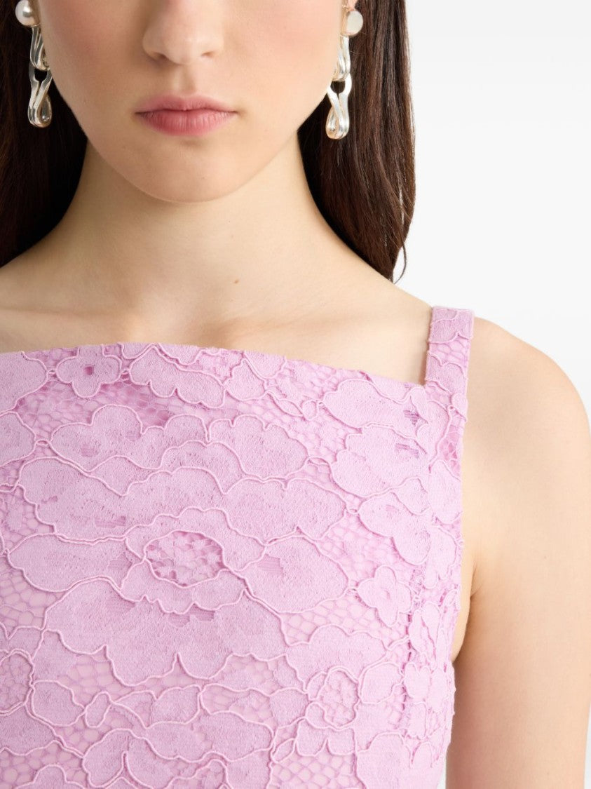 Patou Pink Floral Square Neck Sleeveless Dress