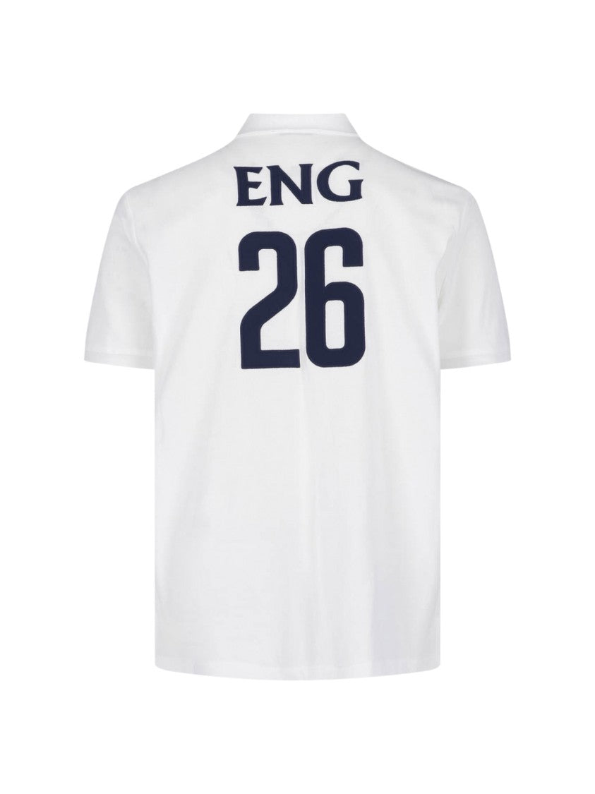 Polo Ralph Lauren Classic White Polo Shirt With Navy Text And Embroidered Crest