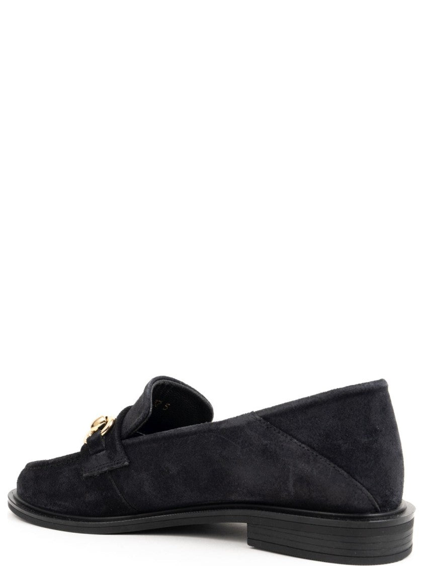 Sergio Moretti Blue Leather Loafers With Decorative Chain Detail