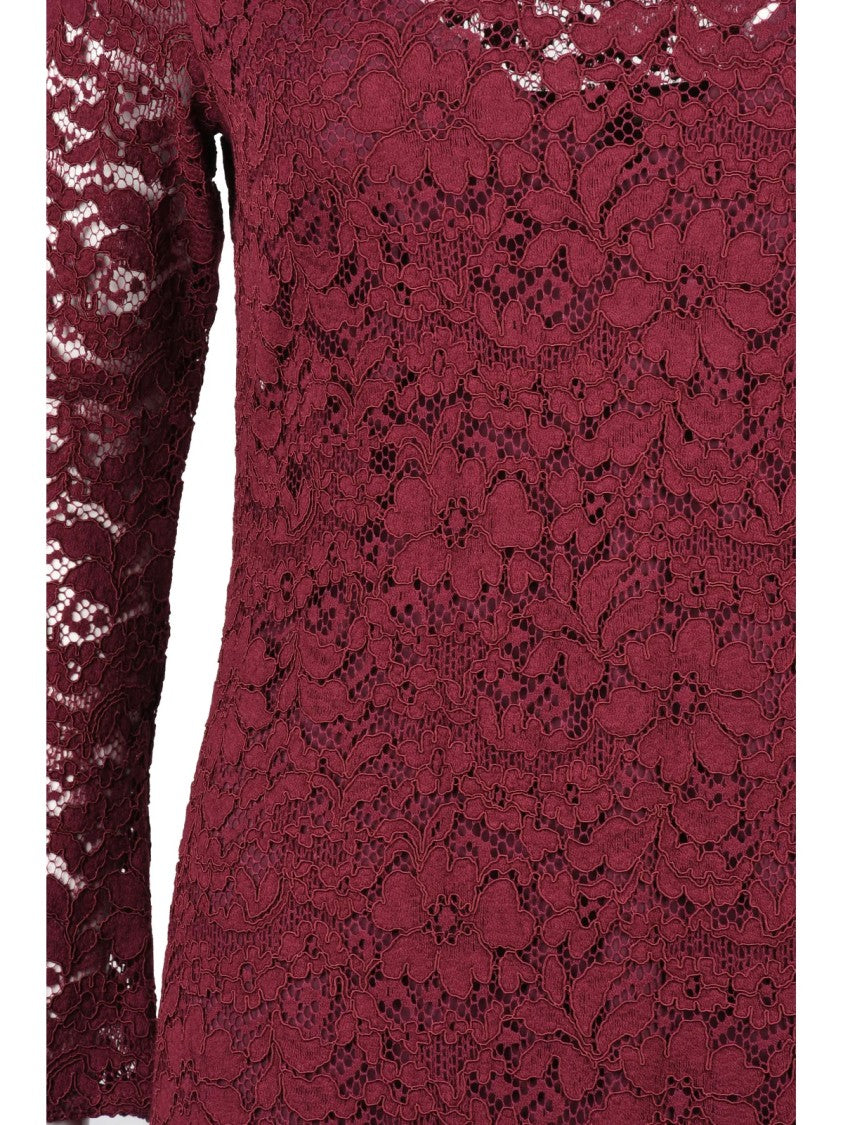 Pink Memories Red Viscose-Blend Lace Tunic Dress