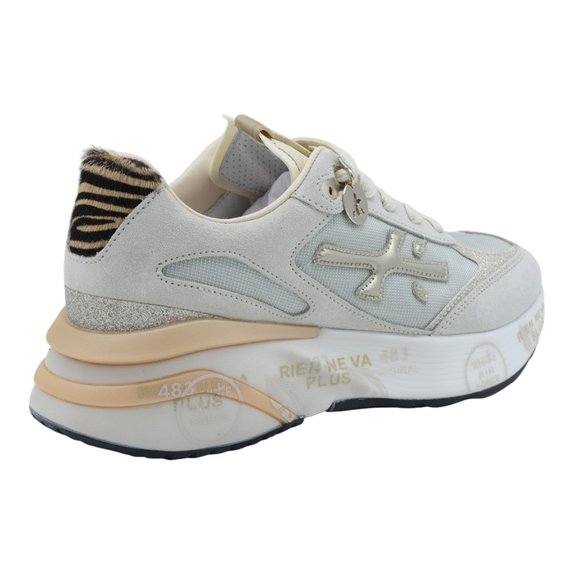 Premiata Layered Neutral Animal Print Sculpted Sole Sneakers
