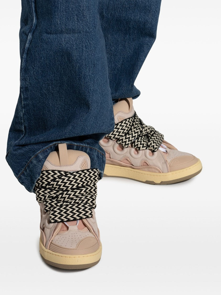 Lanvin Pink/Beige Curb Sneakers 90S-Inspired Suede Sneakers