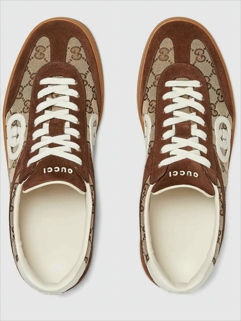 Gucci Monogram-Patterned Canvas And Suede Low-Top Sneakers