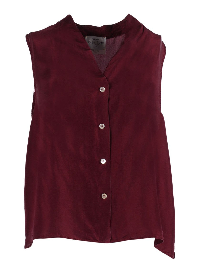 Forte Forte Deep V-Neck Sleeveless Silk Top With Asymmetrical Hem