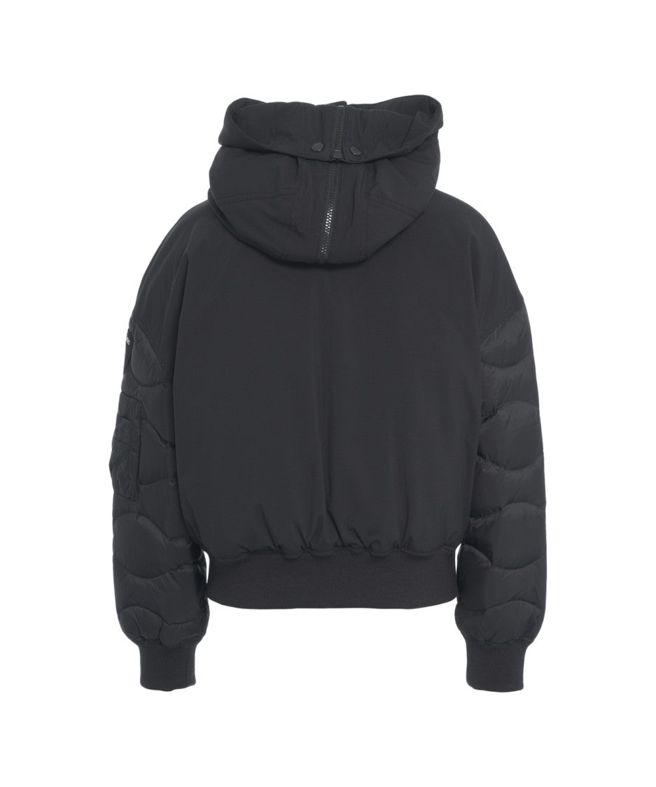 Blauer Innovative Wave-Quilted Black Down Bomber Jacket