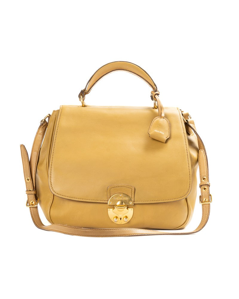 Miu Miu Shopper Lock Large Smooth Leather Handbag - Tan