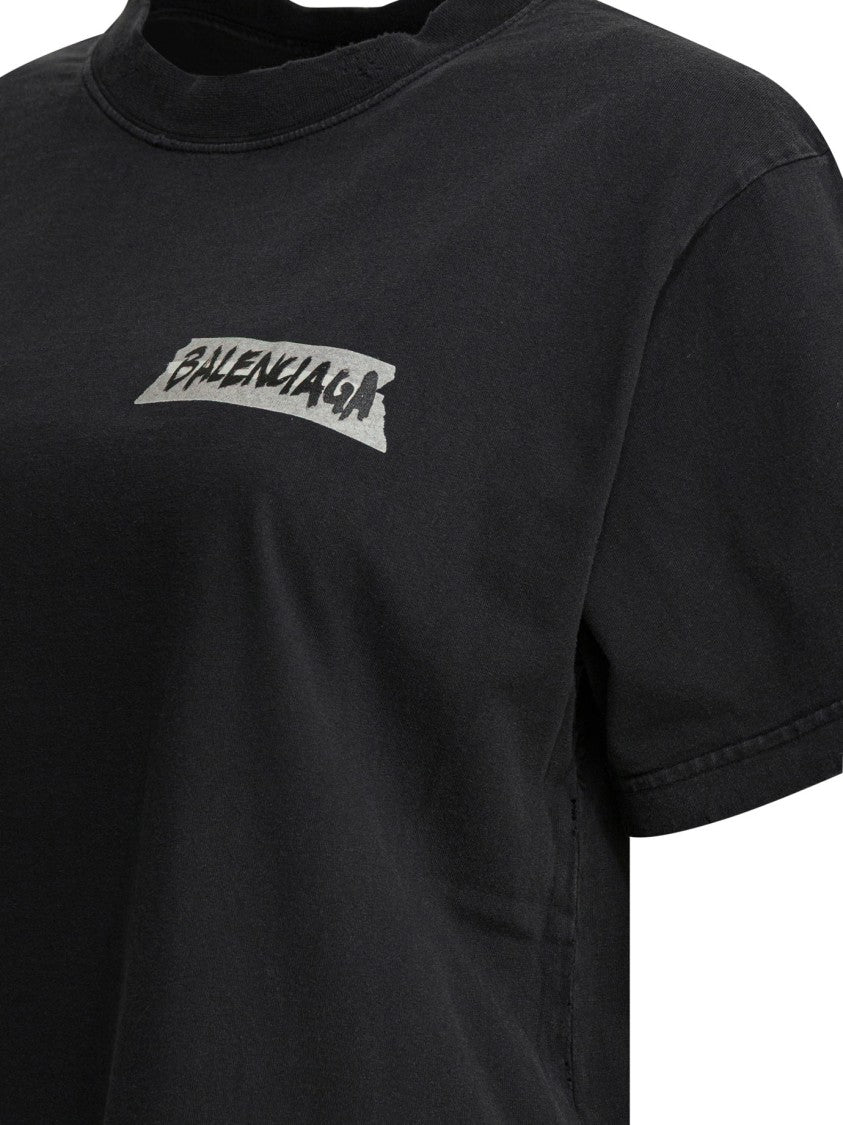Balenciaga Masking Tape Print Black T-Shirt