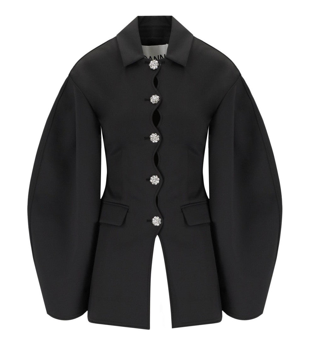 Ganni Black Single-Breasted Scuba Blazer