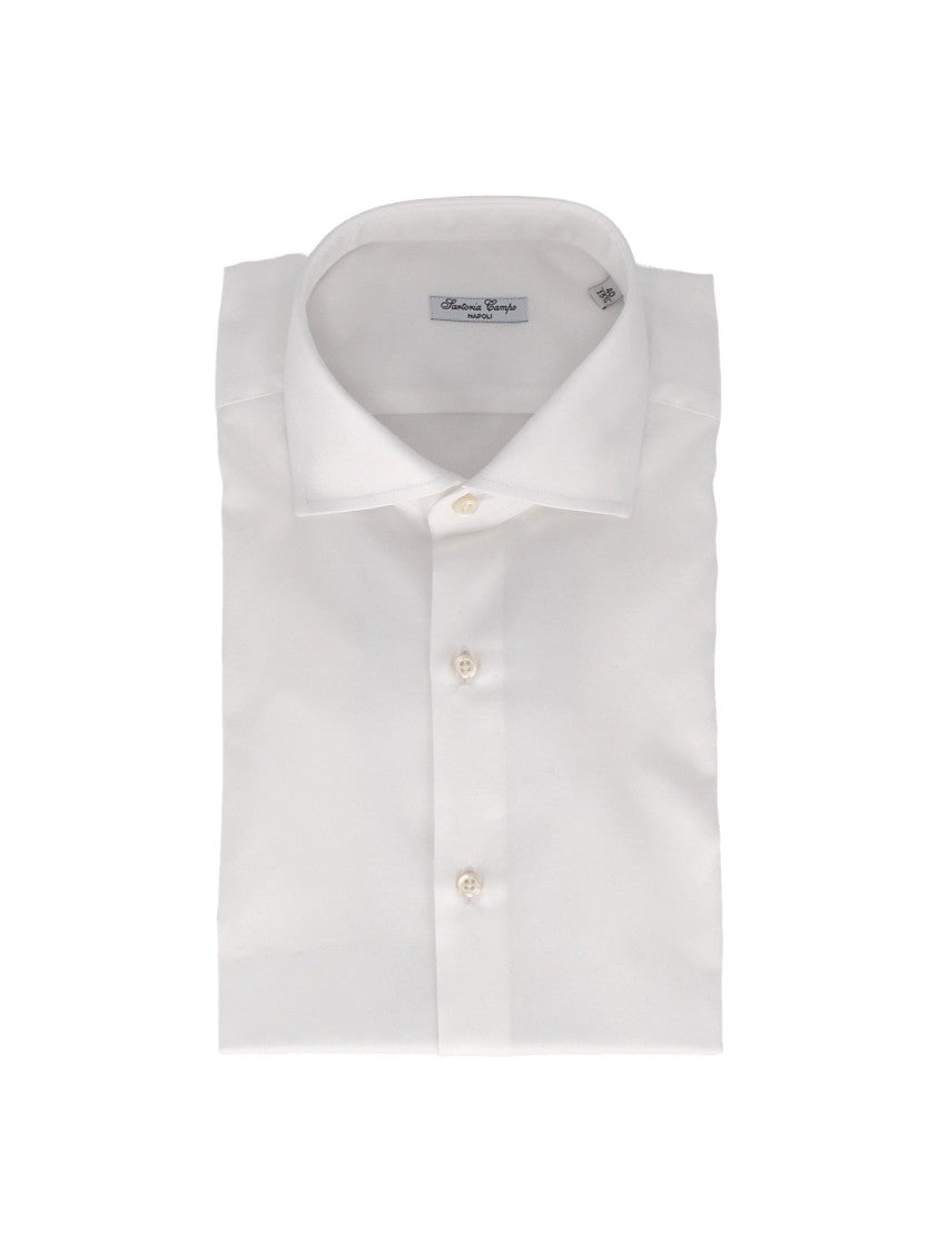 Sartoria Del Campo-Sonrisa White Tailored Crisp Collar Button-Down Dress Shirt