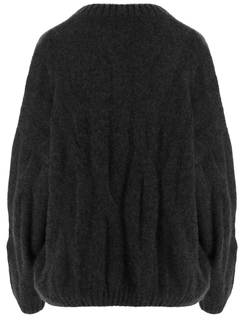 Allude Black Ribbed Crewneck Cashmere-Silk Sweater