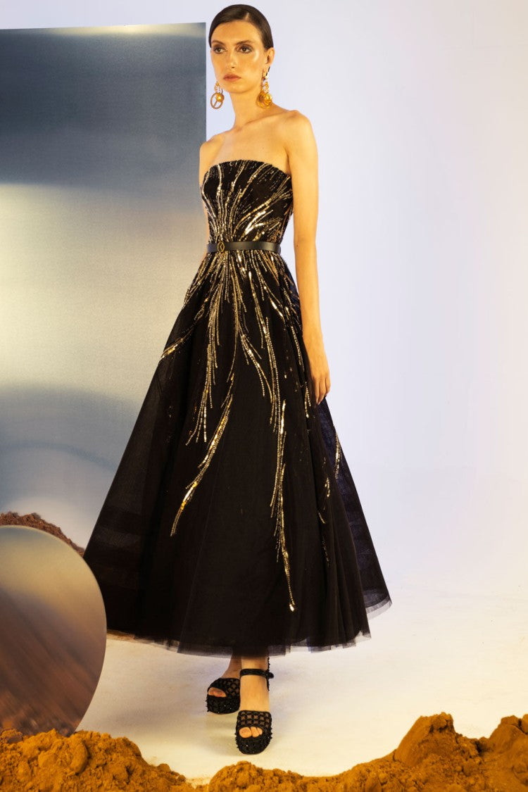 Saiid Kobeisy Midi Beaded Tulle Dress