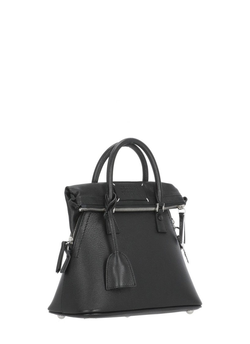 Maison Margiela Structured Black Leather Shoulder Bag With Numeric Signature