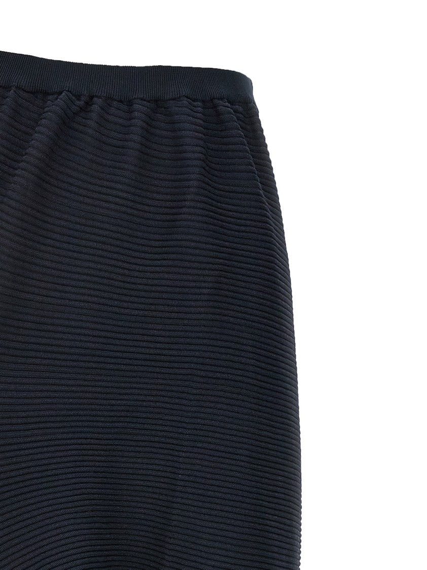 Issey Miyake Pleated Black Midi Skirt With Asymmetrical Silhouette And Draped Details