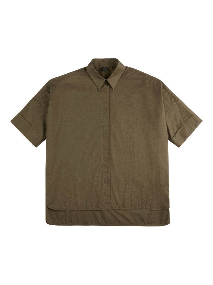 Fay Boxy Oversized Olive Green Short-Sleeved Shirt