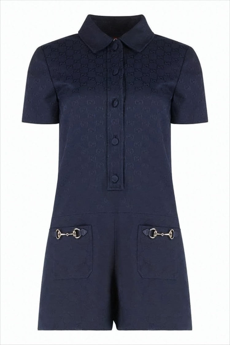 Gucci Short Jumpsuit With Collared Neckline And Decorative Hardware