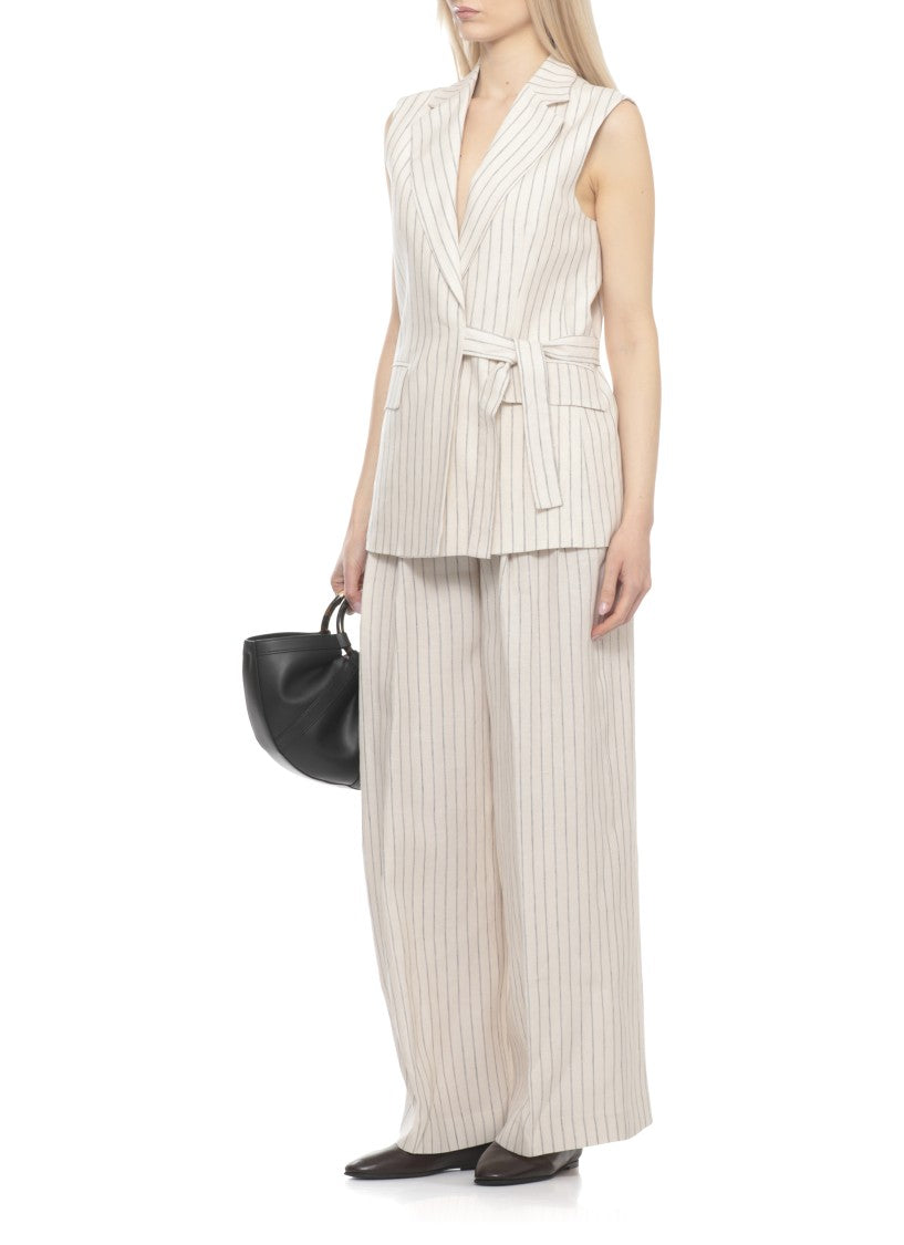 Peserico Beige Striped Linen Drawstring Gilet