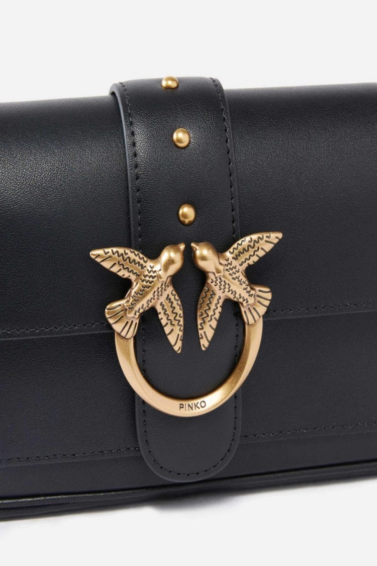 Pinko Black Leather Shoulder Bag With Gold-Tone Clasp