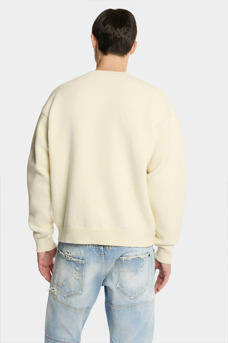 Dsquared2 Cream Wool Embroidered-Logo Sweater