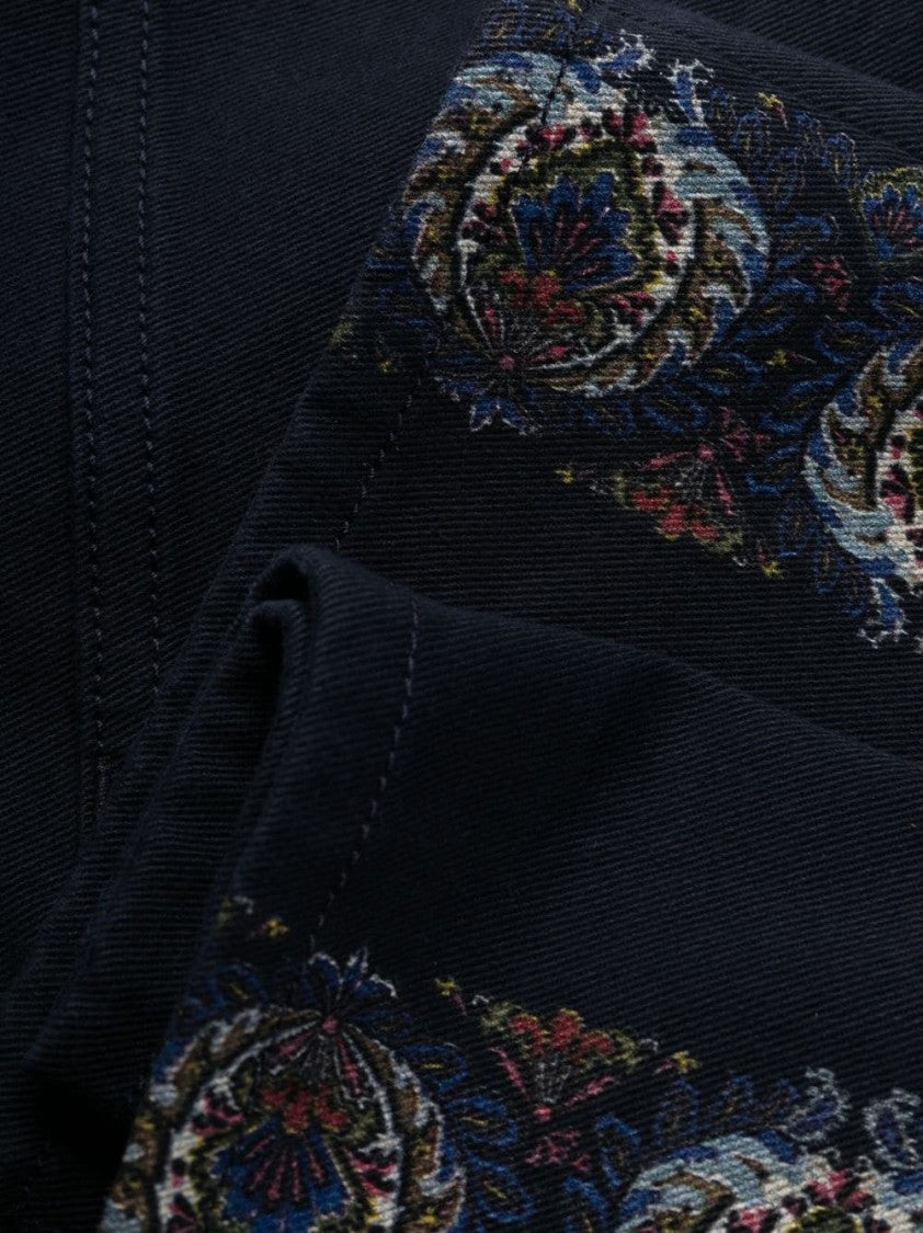 Etro Blue Paisley Panel Cotton-Blend Straight-Leg Pants