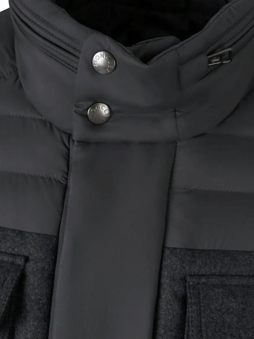 Moncler Quilted Short Jacket With Contrasting Textures And Flap Pockets