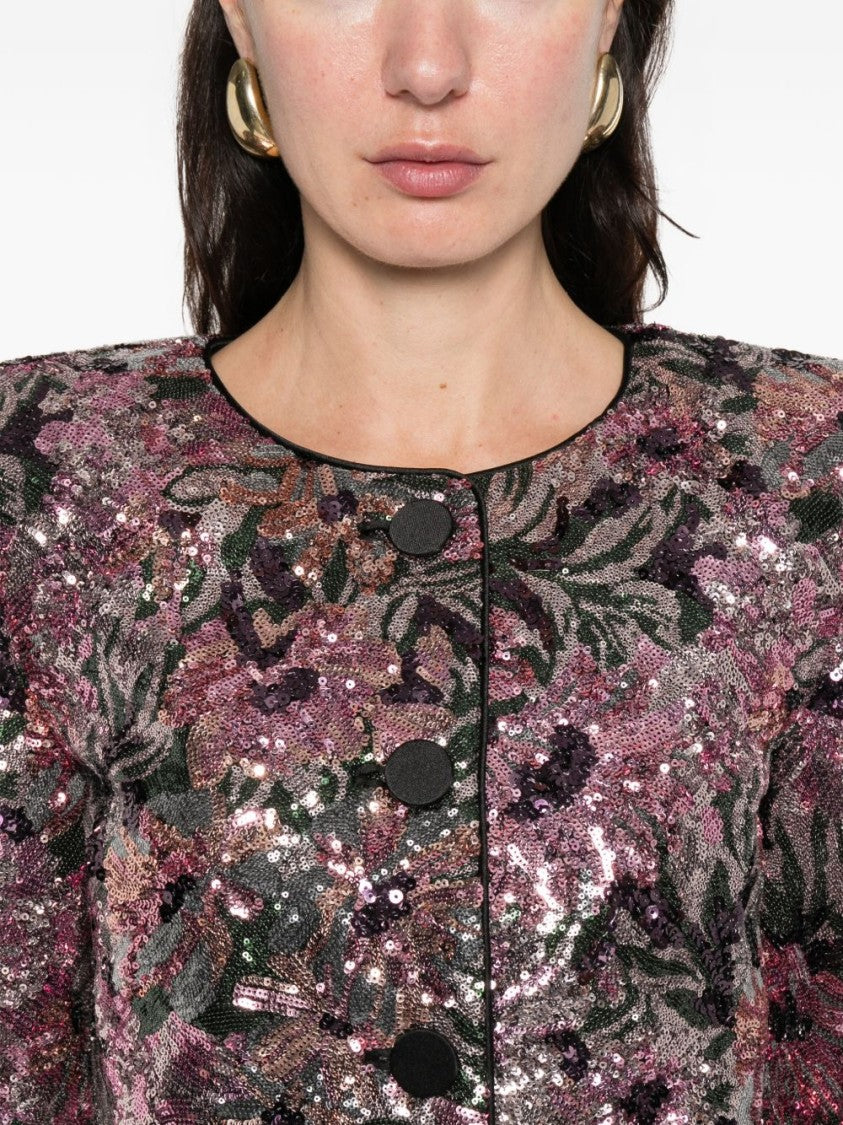 Self-Portrait Cropped Floral Sequin Jacket