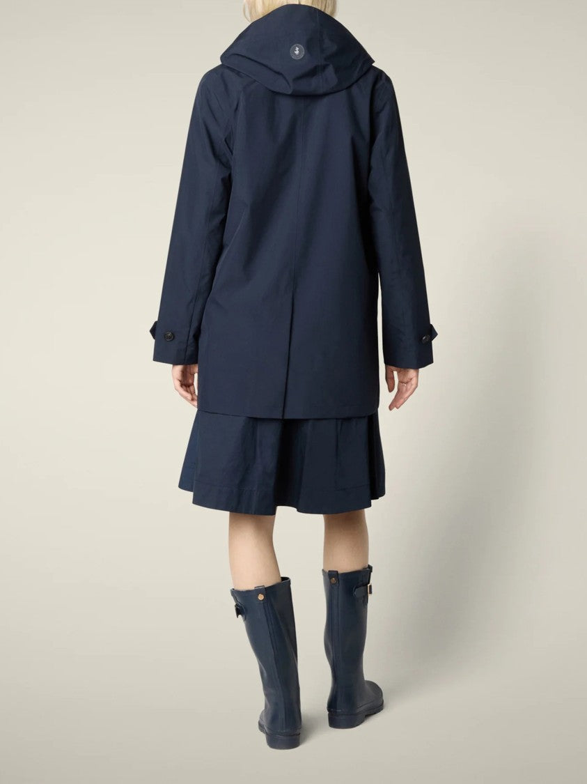 Save The Duck Navy Blue April Hooded Single Breasted Coat
