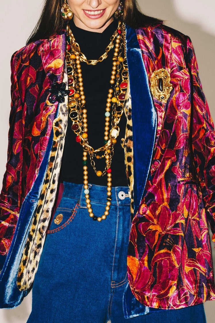 Maliparmi Lily's Ballet Printed Velvet Covered Buttons Blazer