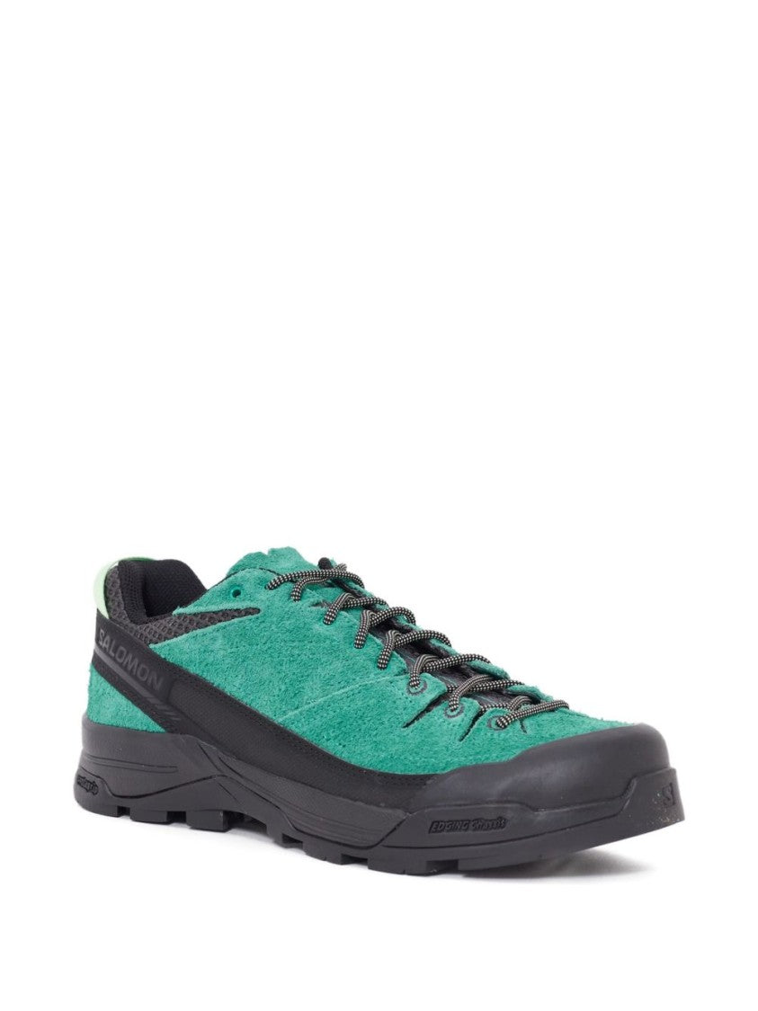 Salomon Textured Green Suede Sneakers With Lace-Up Design