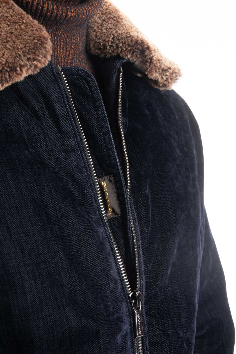 Moorer Flocked Denim Bomber Padded