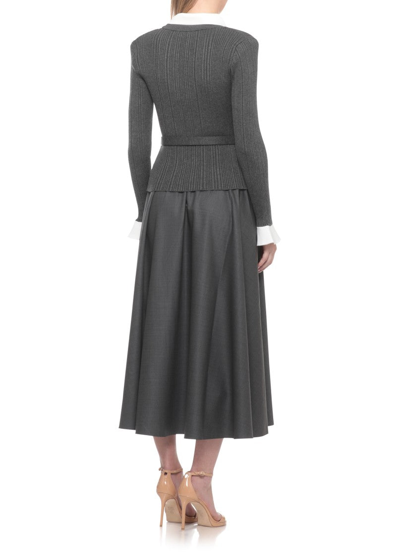 Self-Portrait Knit Twill Midi Dress With White Collar And Versatile Silhouette