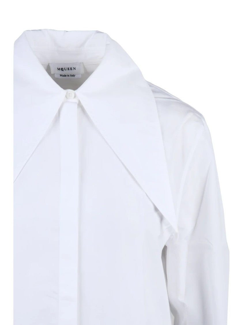 Alexander Mcqueen Crisp White Oversized Pointed Collar Cotton Shirt