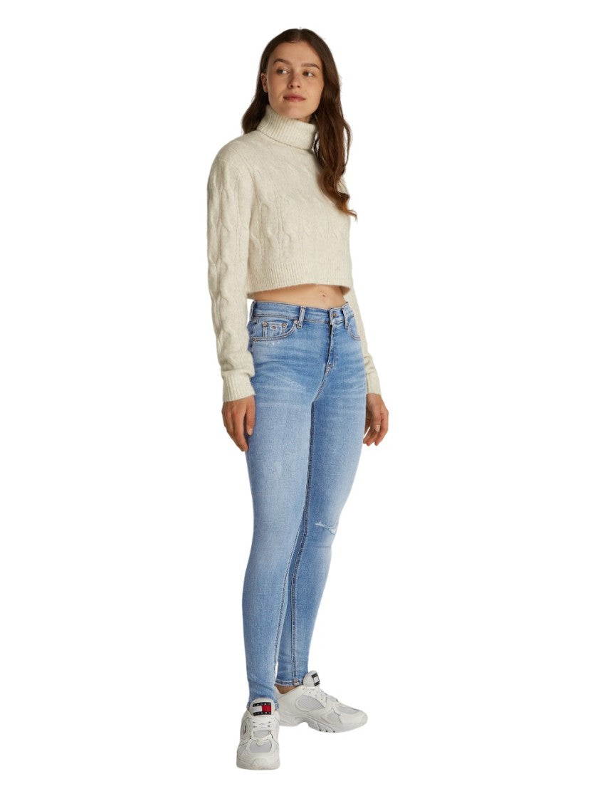 Tommy Jeans Fitted Light Blue Jeans With Distressed Detailing