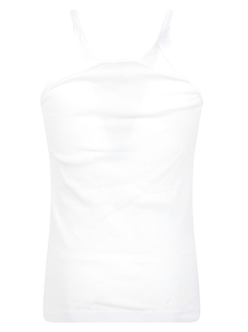 Dolce & Gabbana Straight Neckline Sleeveless Ribbed Top With Text Patch
