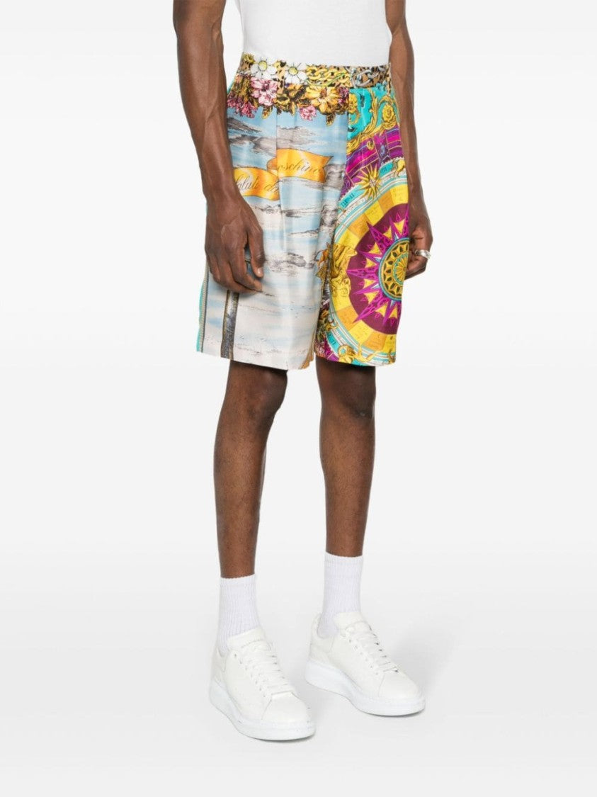 Moschino Thigh-Length Multicolor Printed Silk Shorts