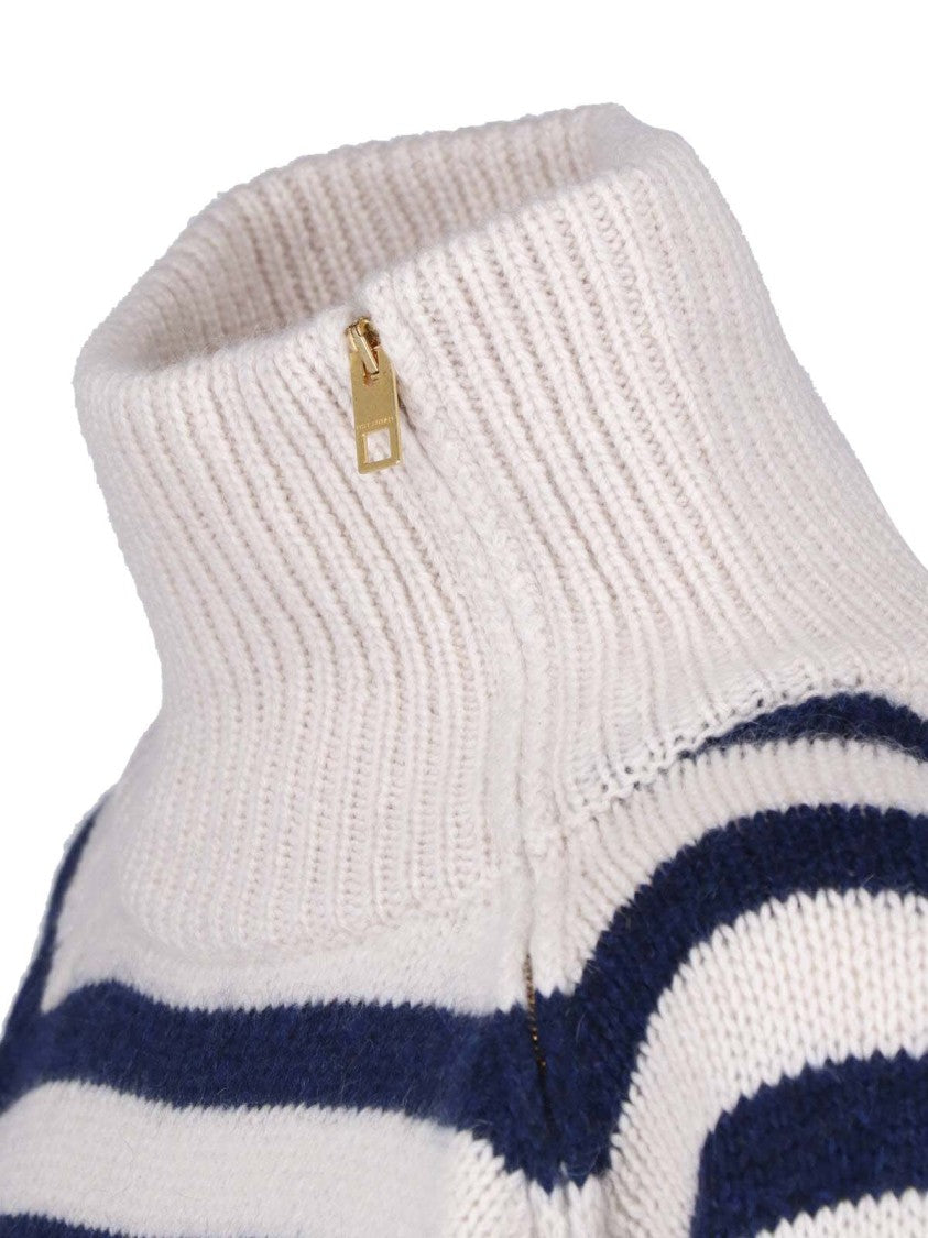 Nili Lotan Cream Raelyn Striped Cashmere Turtleneck Sweater
