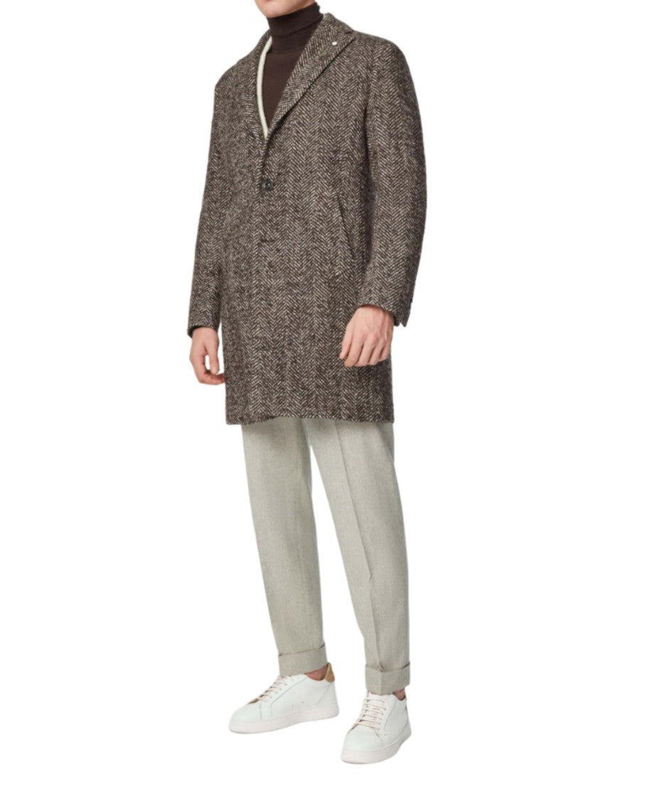 L.B.M. 1911 Tailored Brown Herringbone Coat