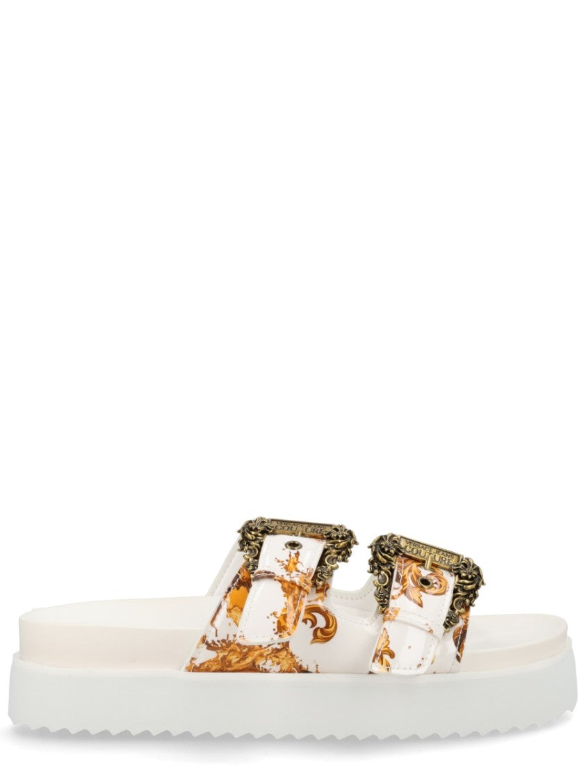 Versace Jeans Couture Arizona White Baroque Print Sandals