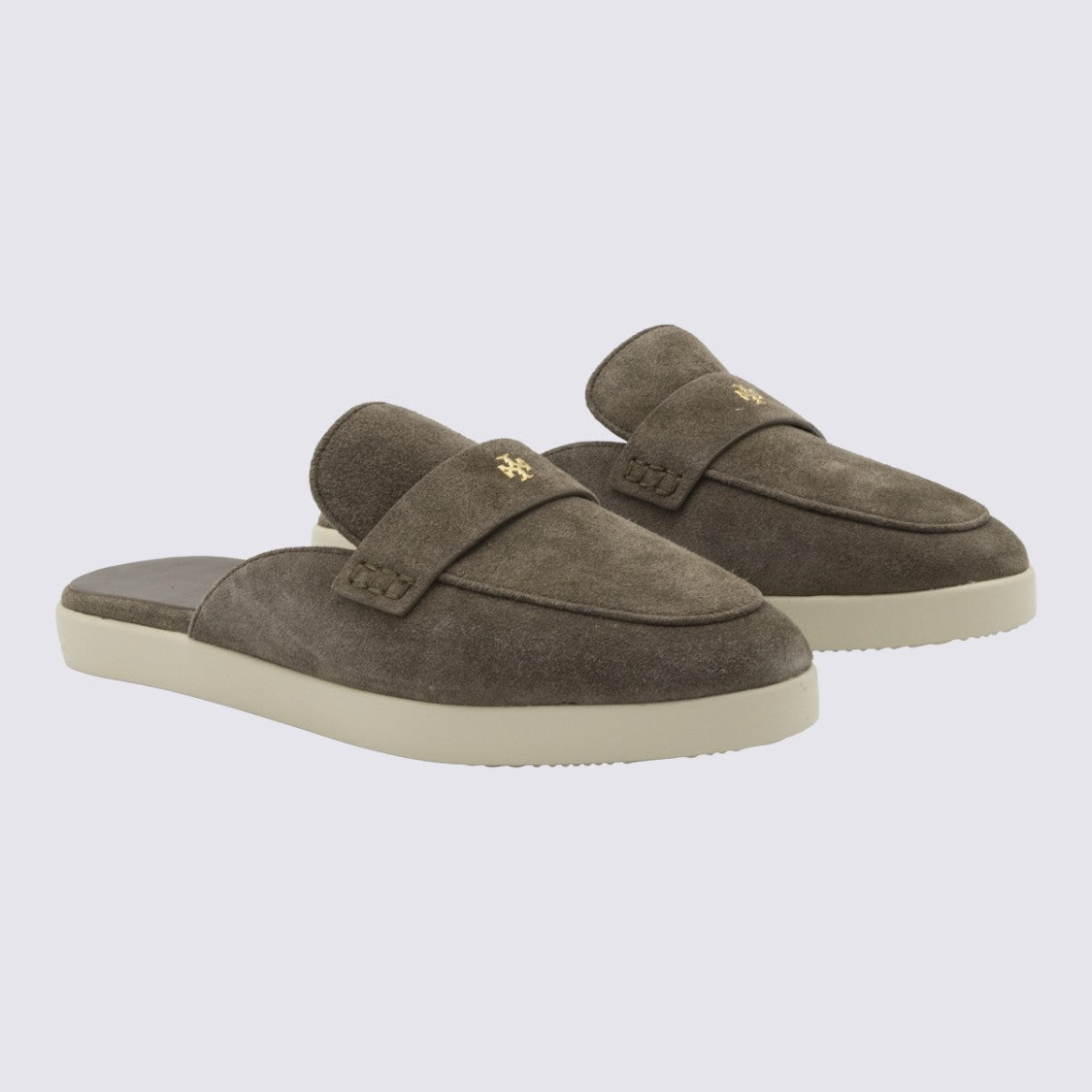 Tory Burch Slip-On Mule Flats With Gold-Tone Logo Emblem